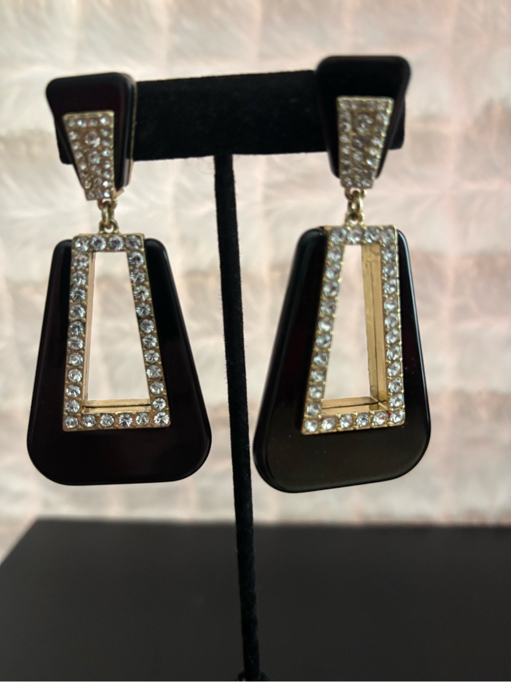 Heidi Daus Black Crystal-Trim Geometric Drop Earrings